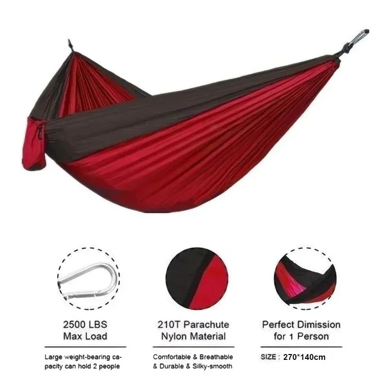 Load image into Gallery viewer, Double-Person Anti-Rollover Nylon Hammock – Lightweight Parachute Fabric Swing for Camping &amp; Outdoor Use
