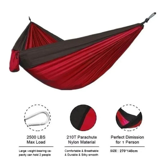 Double-Person Anti-Rollover Nylon Hammock – Lightweight Parachute Fabric Swing for Camping & Outdoor Use