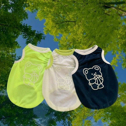 Cute Bear Dog Vest Summer Pet Breathable Mesh Pet Dog Clothes Teddy Basketball Fashion Small Dogs Coat Jackets Puppy Clothing