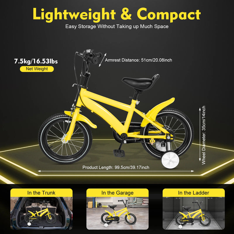 Load image into Gallery viewer, 4&quot; Kids Bike with Training Wheels – Adjustable Seat, Carbon Steel Frame, Dual Brakes | For Children 100–115cm (Ages 3–6)

