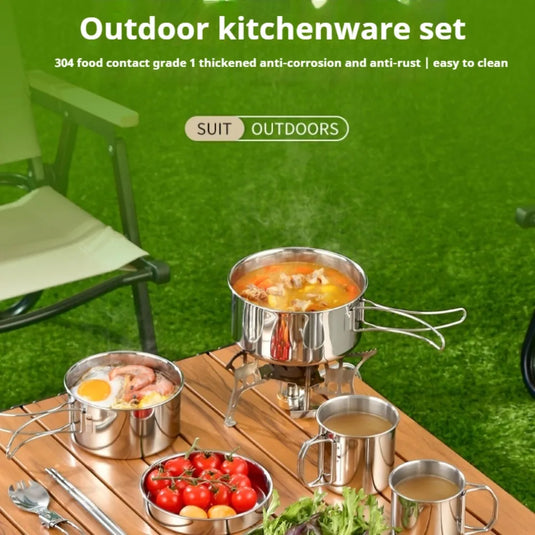 12PCS Adventure Camp Cook Set | Camping Pots and Pans Family Cookset Non-Toxic 304 Stainless Steel