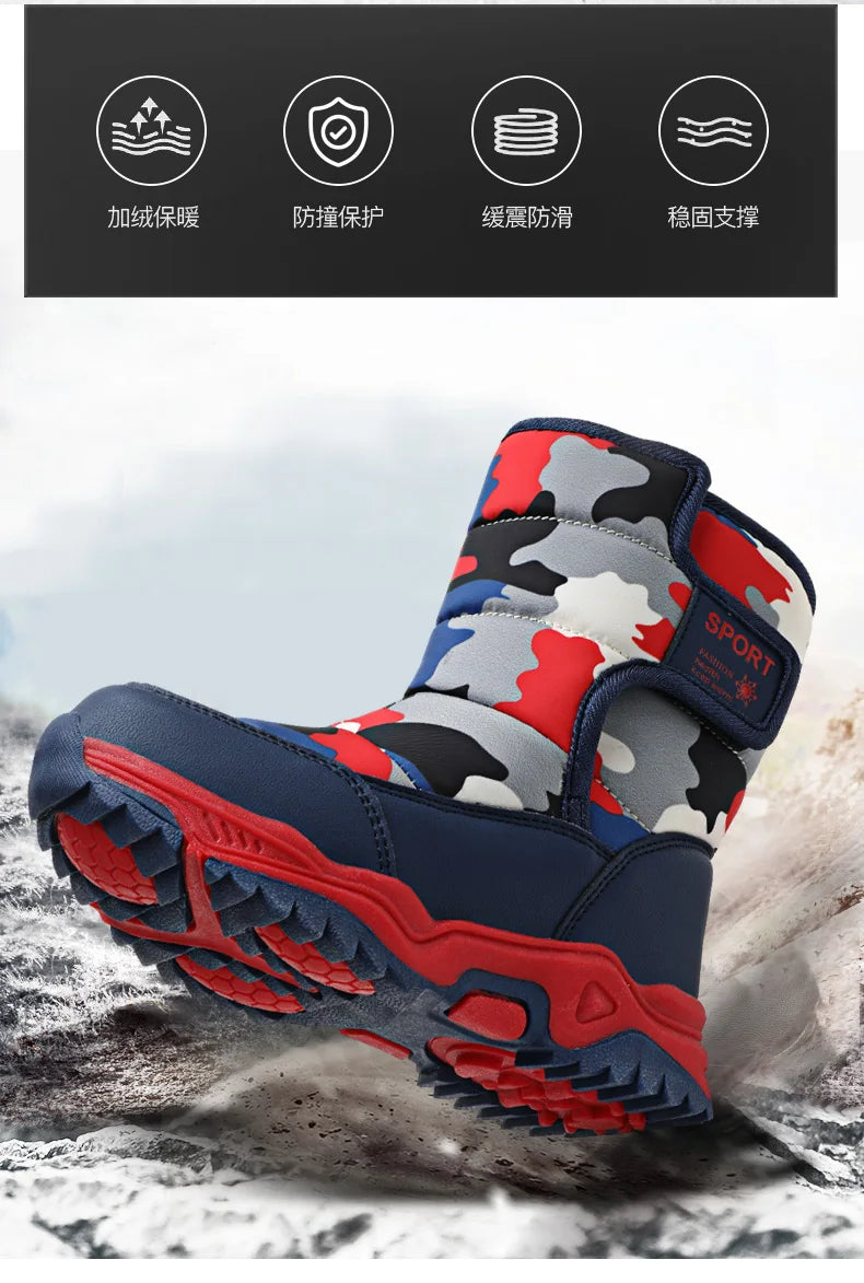 Load image into Gallery viewer, Hot Camouflage Children Snow Boots Hig Top Velvet and Thicken Kids Boot Girl Boys  Anti-slip Wear-resistant Shoe Child Snow Boot
