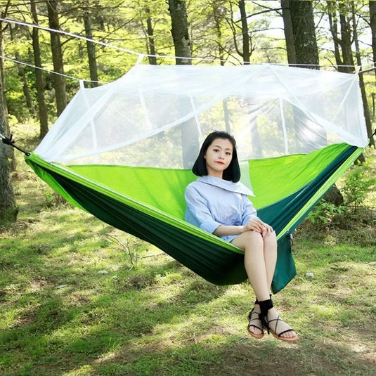 Ultra-Light Nylon Camping Hammock with Mosquito Net – Aerial Tent Style