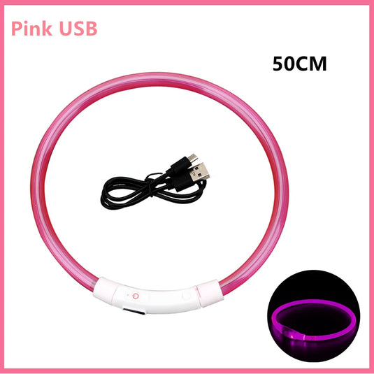 USB Rechargeable LED Dog Collar Adjustable Glowing Safety Collar for Night Walks