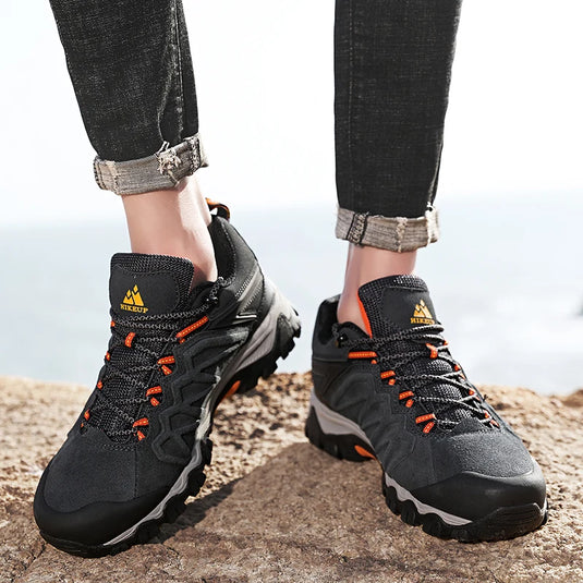 HIKEUP Men’s Leather Hiking Shoes – Durable Outdoor Trekking and Climbing Sneakers
