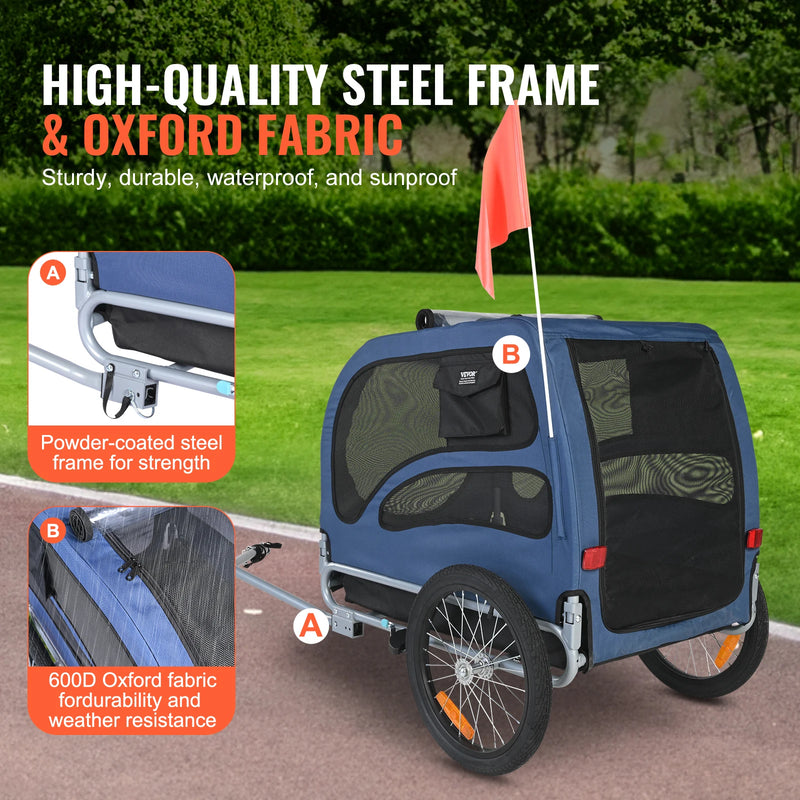 Load image into Gallery viewer, 100 lb Pet Bike Trailer Foldable Bicycle Carrier for Dogs with Coupler, Reflectors &amp; Safety Flag
