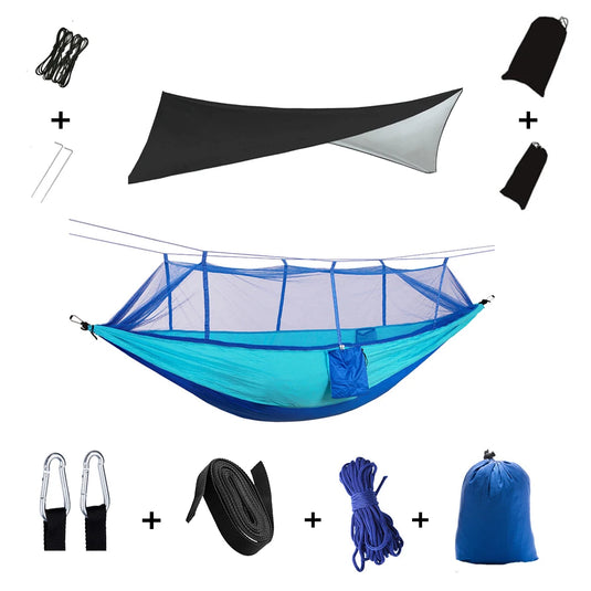 2-in-1 Hammock with Mosquito Net & Rain Tarp – Portable Survival Shelter for Camping & Outdoor Use