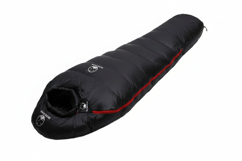 Load image into Gallery viewer, Black sleeping bag with red trim on a white background, featuring weight information.
