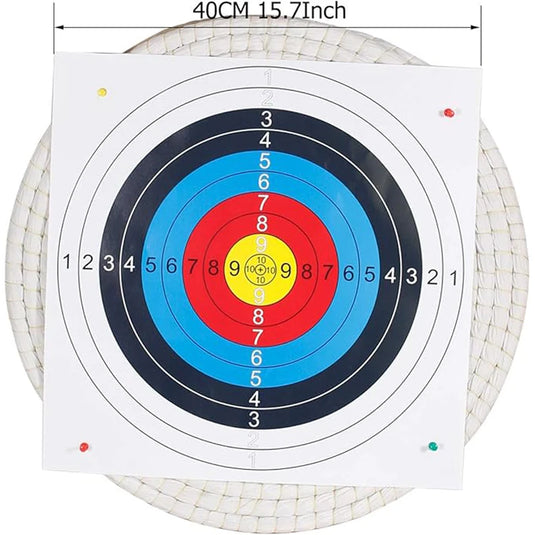 Recurve Bow Target Kit – Traditional Straw Archery Target with 5 Paper Faces for Outdoor Practice