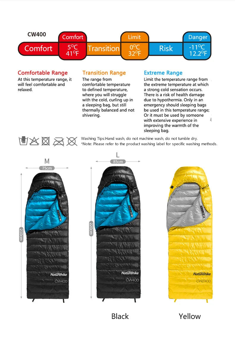 Load image into Gallery viewer, Naturehike CW400 Sleeping Bag Lightweight Duck Down Winter Thickened Warm Ultralight Outdoor Hiking Camping Travel Equipment
