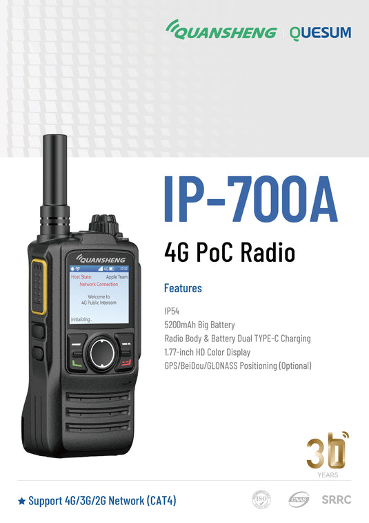 Handheld Walkie Talkie POC IP-700A 4G LTE Wifi GPS Long Range GSM Communication Increased 100km