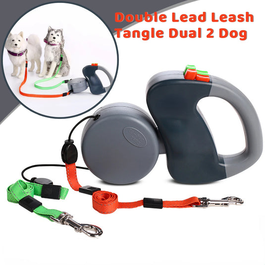 Double Retractable Dog Leash Heavy-Duty, Tangle-Free Walking for Two Dogs (Up to 50lbs Each)