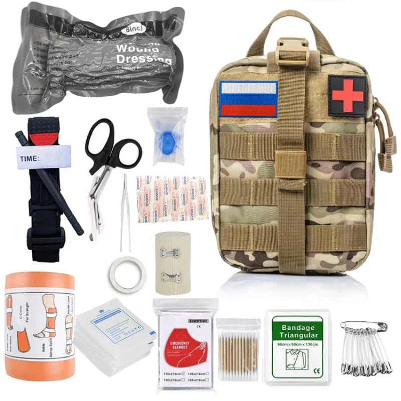 Load image into Gallery viewer, Survival First Aid Kit MOLLE Tactical Trauma Emergency Kit for Outdoor Adventures, Camping, Hunting,
