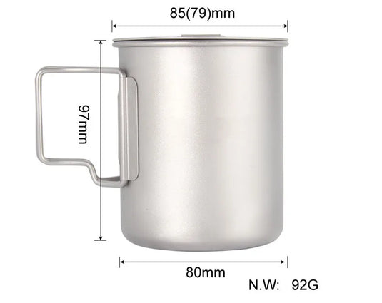 Titanium Camping Cup Pot | 450ml 550ml 650ml 750ml | Ultralight Folding Handle Ti Cook Cup