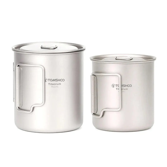 Titanium Camping Cup Mug Set | 450ml & 750ml Ultralight Outdoor Cup | Foldable Handle Camp Mug