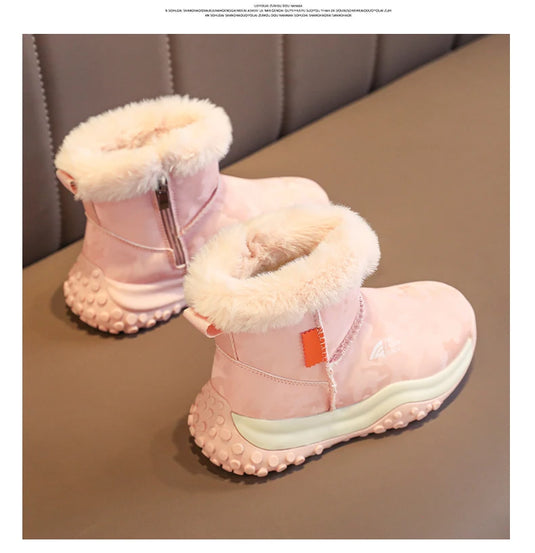 Furry Children Snow Boots Fashion Camouflage Girl Boy Velvet Thickened Non-slip Wear-resistant Elastic Comfort Child Cotton Shoe
