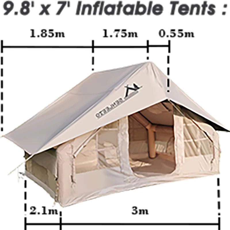 Load image into Gallery viewer, Inflatable tent with dimensions labeled on a white background
