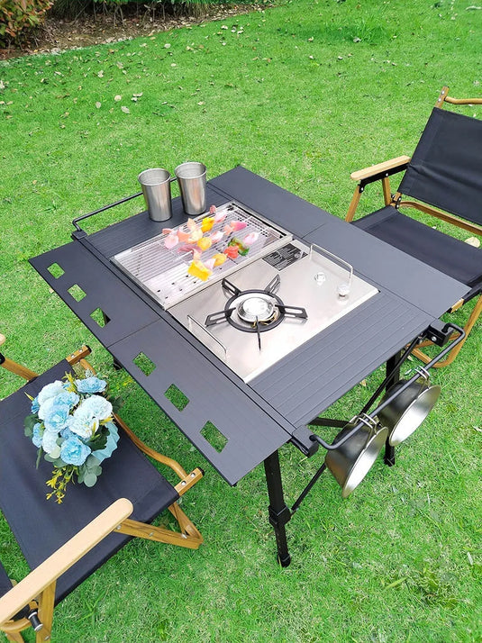 Lightweight IGT Camping Table | Folding Brazier BBQ Burner Table | Adjustable Leg Outdoor Desk