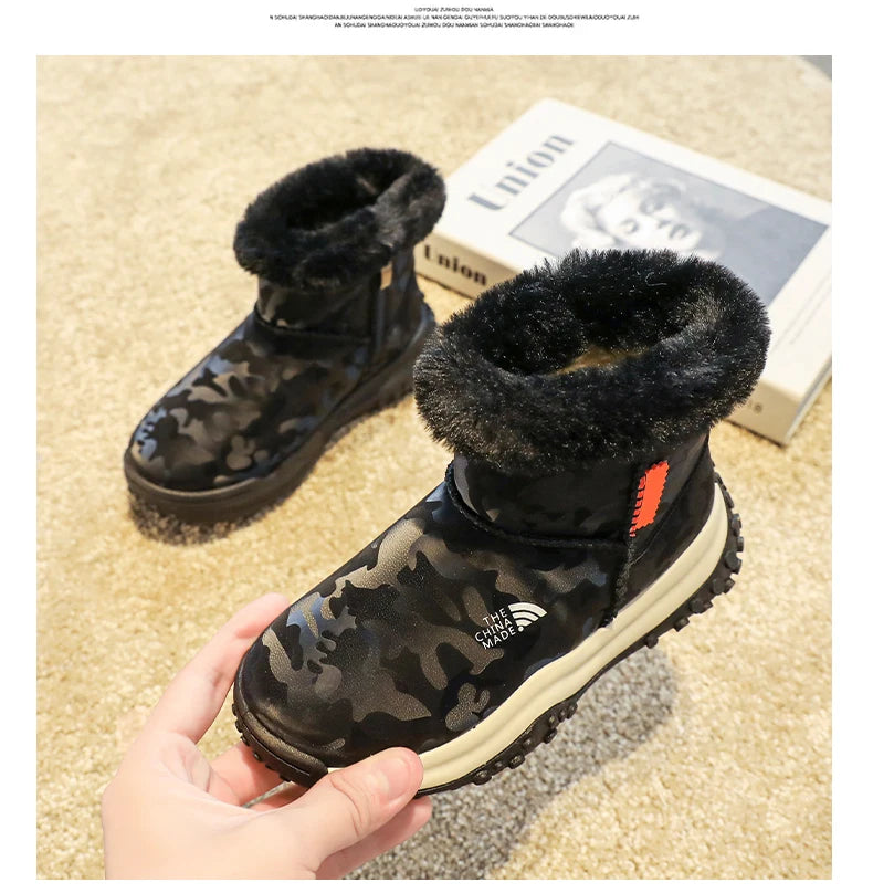 Load image into Gallery viewer, Furry Children Snow Boots Fashion Camouflage Girl Boy Velvet Thickened Non-slip Wear-resistant Elastic Comfort Child Cotton Shoe
