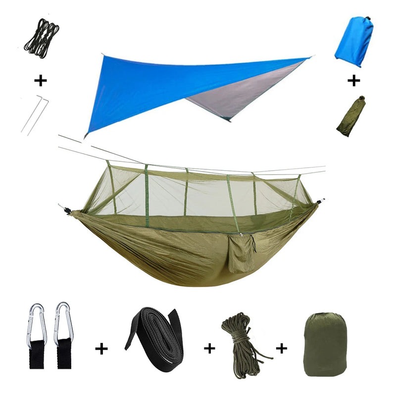 Load image into Gallery viewer, 2-in-1 Hammock with Mosquito Net &amp; Rain Tarp – Portable Survival Shelter for Camping &amp; Outdoor Use
