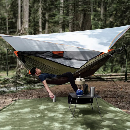 3-in-1 Outdoor Camping Hammock Set with Anti-Rollover Ridge Rope and Quick-Open Mosquito Net