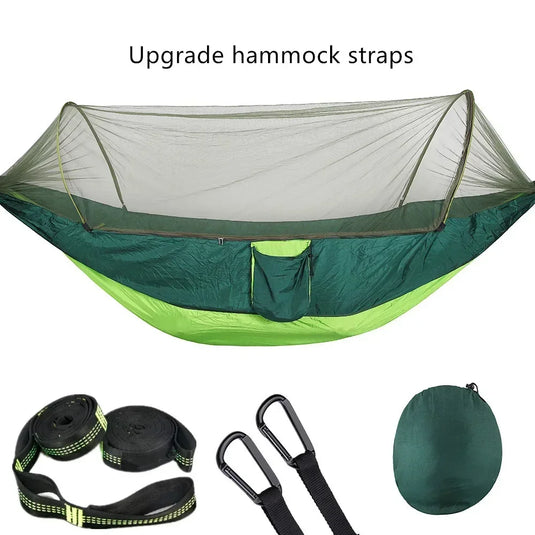 2023 Lightweight Camping Hammock with Pop-Up Mosquito Net – Portable Parachute Hammock for Outdoor Sleeping, Travel & Hiking
