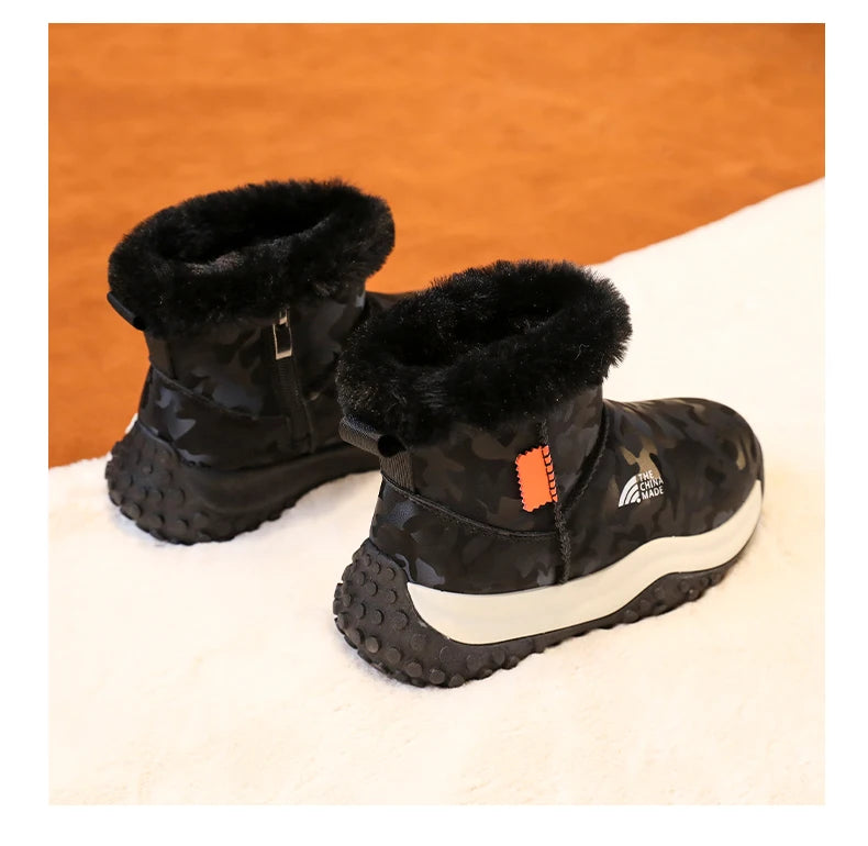 Load image into Gallery viewer, Furry Children Snow Boots Fashion Camouflage Girl Boy Velvet Thickened Non-slip Wear-resistant Elastic Comfort Child Cotton Shoe
