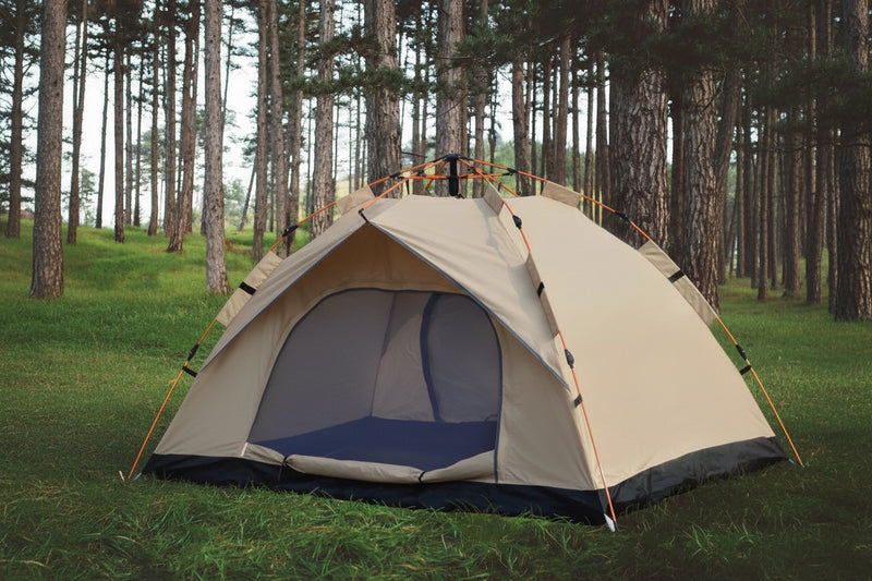 Load image into Gallery viewer, A beige camping tent in a forest
