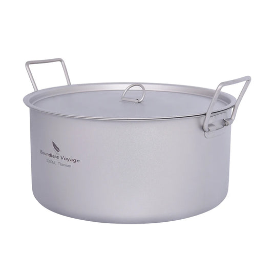 Titanium 5L Camping Stockpot | Large Capacity Outdoor Cookware | Hiking Picnic Soup Pot