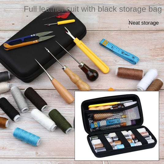 Handicraft DIY Thread Awl Big Eye Needle Combination Hand Sewing Kit Leather Set Sewing Tools Travel Ladies Scissors G18-7