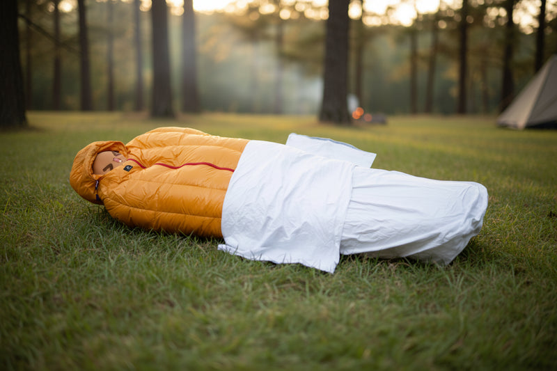 Load image into Gallery viewer, Orange sleeping bag with white cover on a black background, featuring 3F UL Gear logo.
