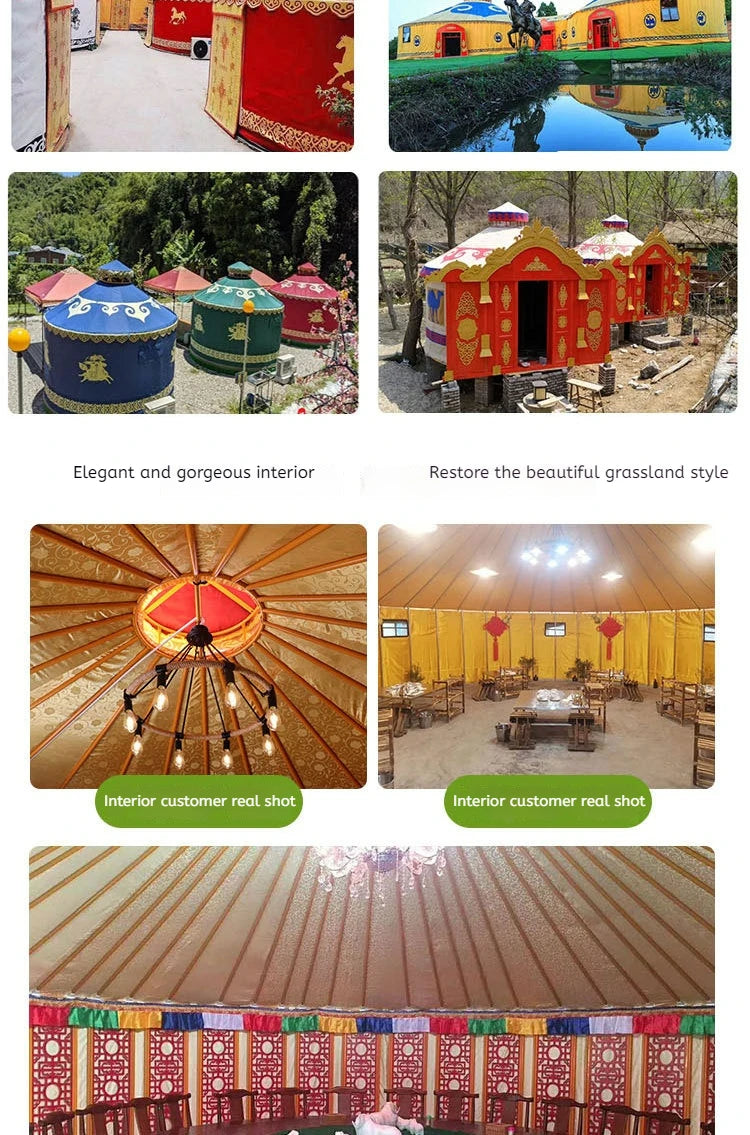 Load image into Gallery viewer, 2024 Large New Yurt Tents Double Slope Steel Bamboo Mongolian Glamping Yurt Water Resistant PVC Farmhouse Restaurant Barbecue
