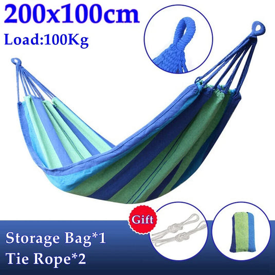 Striped Canvas Hammock for 2 – Thickened, Anti-Rollover, Portable Outdoor Swing