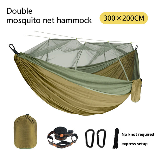 Double Mosquito Net Hammock, Outdoor Camping, Anti-Rollover, Oversized Umbrella Cloth, Anti-Rollover Cloth, 300 × 200cm