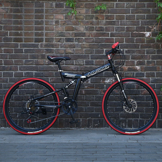 21-Speed Folding Mountain Bike – Dual Suspension Geared Bicycle