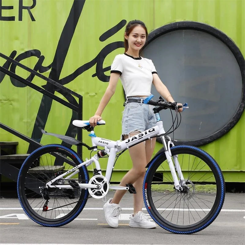 Load image into Gallery viewer, 21-Speed Folding Mountain Bike – Dual Suspension Geared Bicycle
