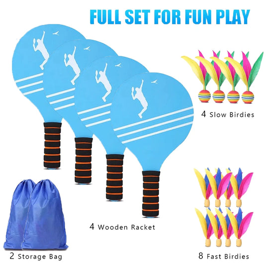 All-Ages Wooden Badminton Set for Outdoor Fun & Family Bonding