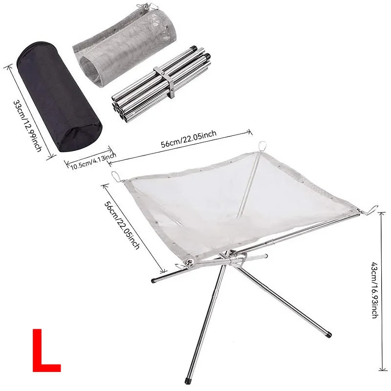 Load image into Gallery viewer, Outdoor Fire Pit Burning rack Camping Stainless Steel Mesh Fireplace Foldable Stove BBQ Grill Patio With Replace Grilled Net
