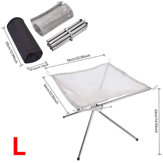 Outdoor Fire Pit Burning rack Camping Stainless Steel Mesh Fireplace Foldable Stove BBQ Grill Patio With Replace Grilled Net