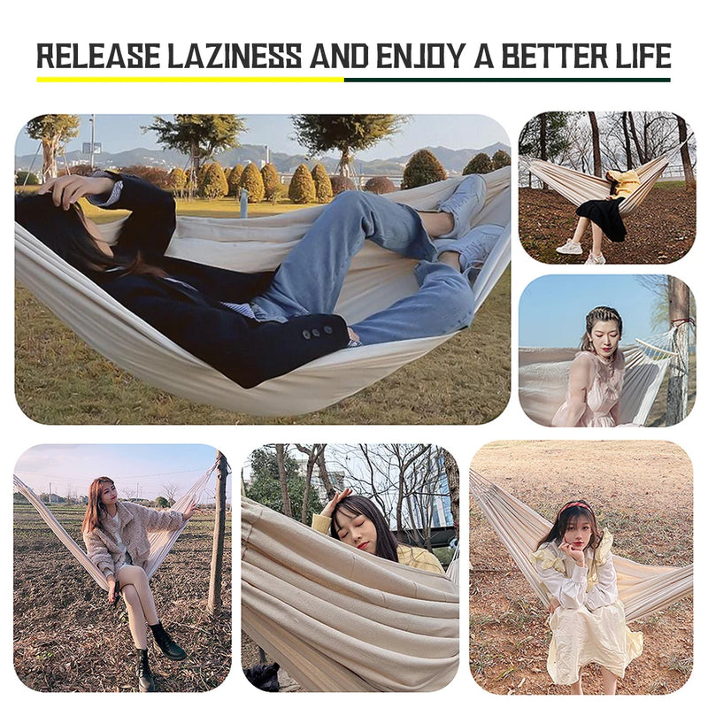 Load image into Gallery viewer, White Canvas Camping Hammock – 150×190cm Double Swing Bed (No Stick Design)
