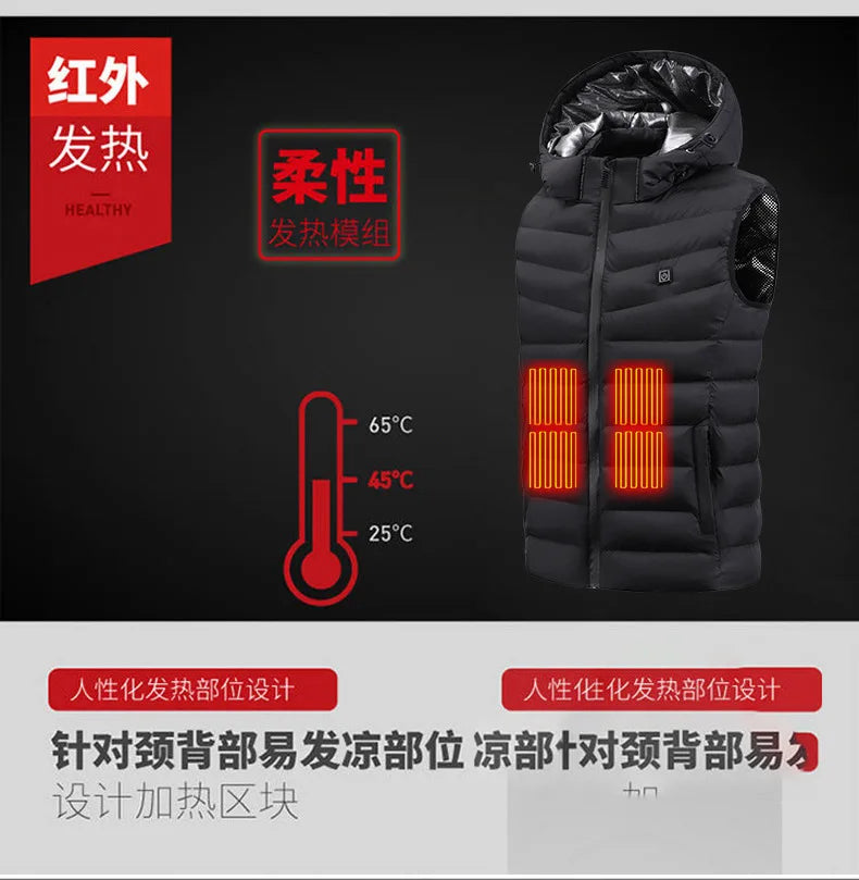 Load image into Gallery viewer, 5 Ereas Heated Vest Hooded vest Heating Vest Thermal Clothing  Men Women Usb Heated Jacket Hunting Winter Fashion Heat Jacket
