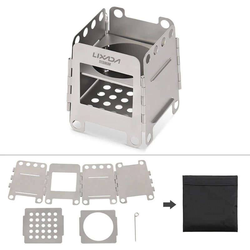 Load image into Gallery viewer, Titanium Folding Wood Stove | Ultralight Pocket Camp Stove | Portable Alcohol Burner Outdoor

