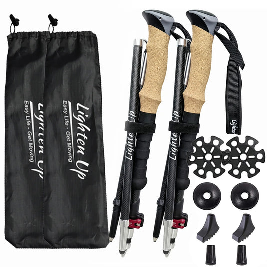 Lighten Up Carbon Fibre Trekking Poles | EVA Cork Adjustable Walking Sticks Ultralight