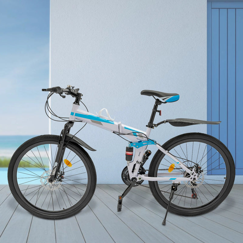 Load image into Gallery viewer, 26&quot; Folding Mountain Bike – 21-Speed MTB for Men | Lightweight Aluminum Frame, Dual Disc Brakes, Shock-Absorbing Fork
