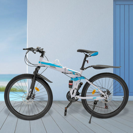 26" Folding Mountain Bike – 21-Speed MTB for Men | Lightweight Aluminum Frame, Dual Disc Brakes, Shock-Absorbing Fork