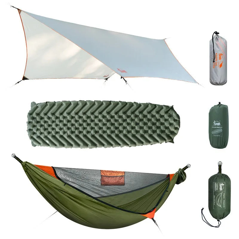 Load image into Gallery viewer, 3-in-1 Outdoor Camping Hammock Set with Anti-Rollover Ridge Rope and Quick-Open Mosquito Net
