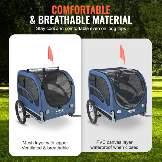 100 lb Pet Bike Trailer Foldable Bicycle Carrier for Dogs with Coupler, Reflectors & Safety Flag