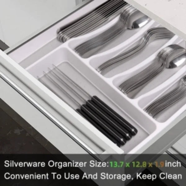 Load image into Gallery viewer, 49-Piece Stainless Steel Silverware Set with Cutlery Organizer, Service for 8 with Steak Knives and Kitchen Utensils
