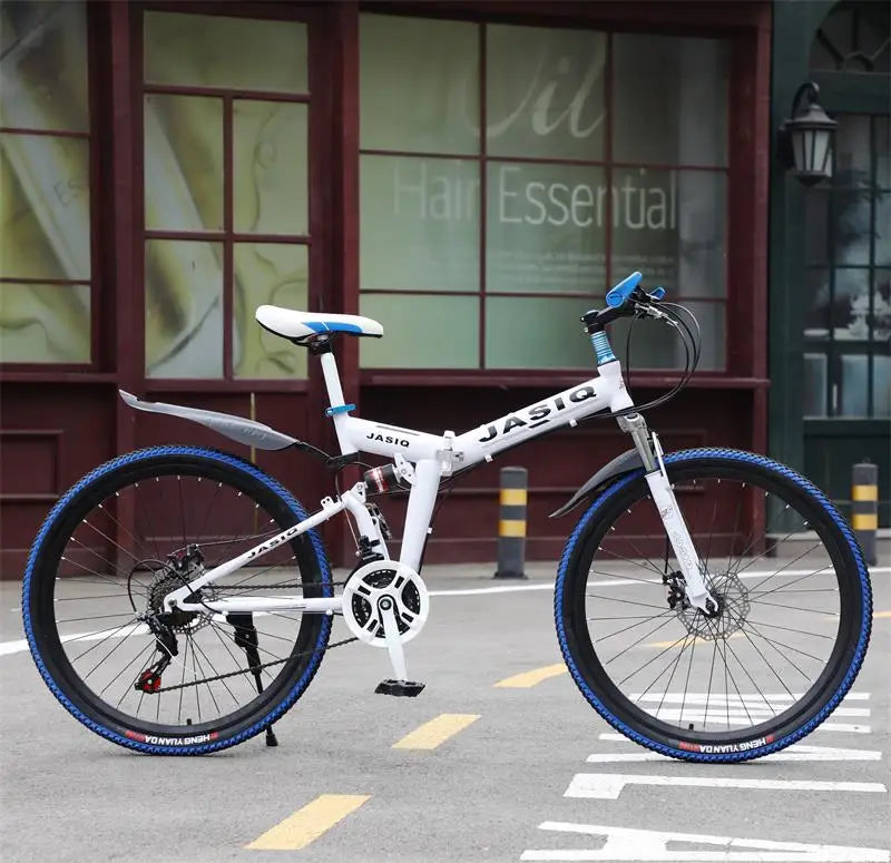Load image into Gallery viewer, 21-Speed Folding Mountain Bike – Dual Suspension Geared Bicycle
