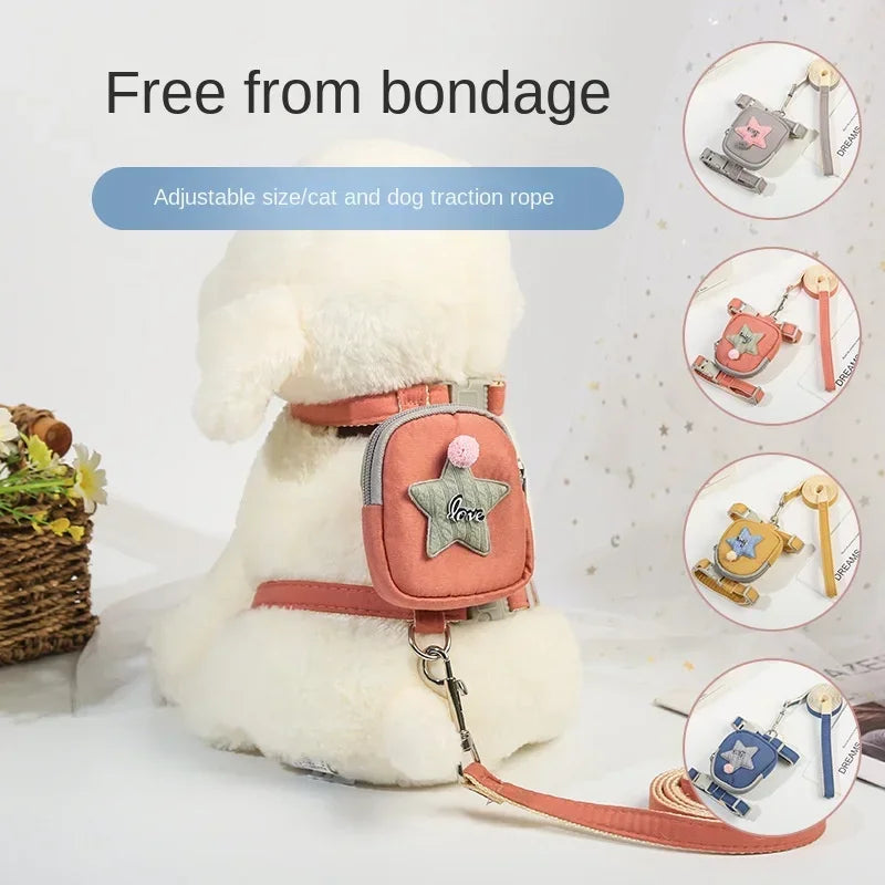 Load image into Gallery viewer, Pet Dog Leash Backpack Chest Strap Teddy Puppy Harness Dogs and Cat Adjustable Chain Rope Collar Outdoor Travel Snacks Bag
